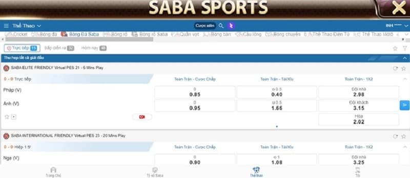 Sảnh cược Saba Sports có nhiều giải đấu lớn